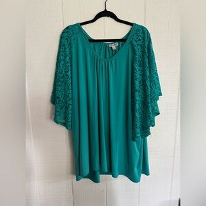 Catherines size 4x Turquoise Lace Sleeve Blouse